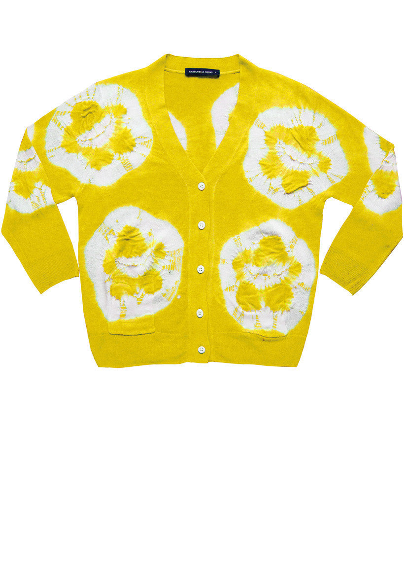 Short | Double Flower Shibori | Chrome Yellow | Front-1 | Cardigan by Samantha Sung