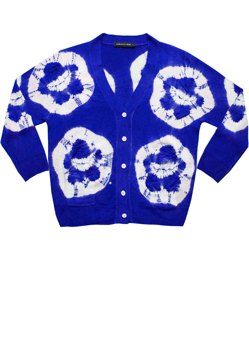 Short | Double Flower Shibori | Cobalt Blue | Front-1 | Cardigan by Samantha Sung