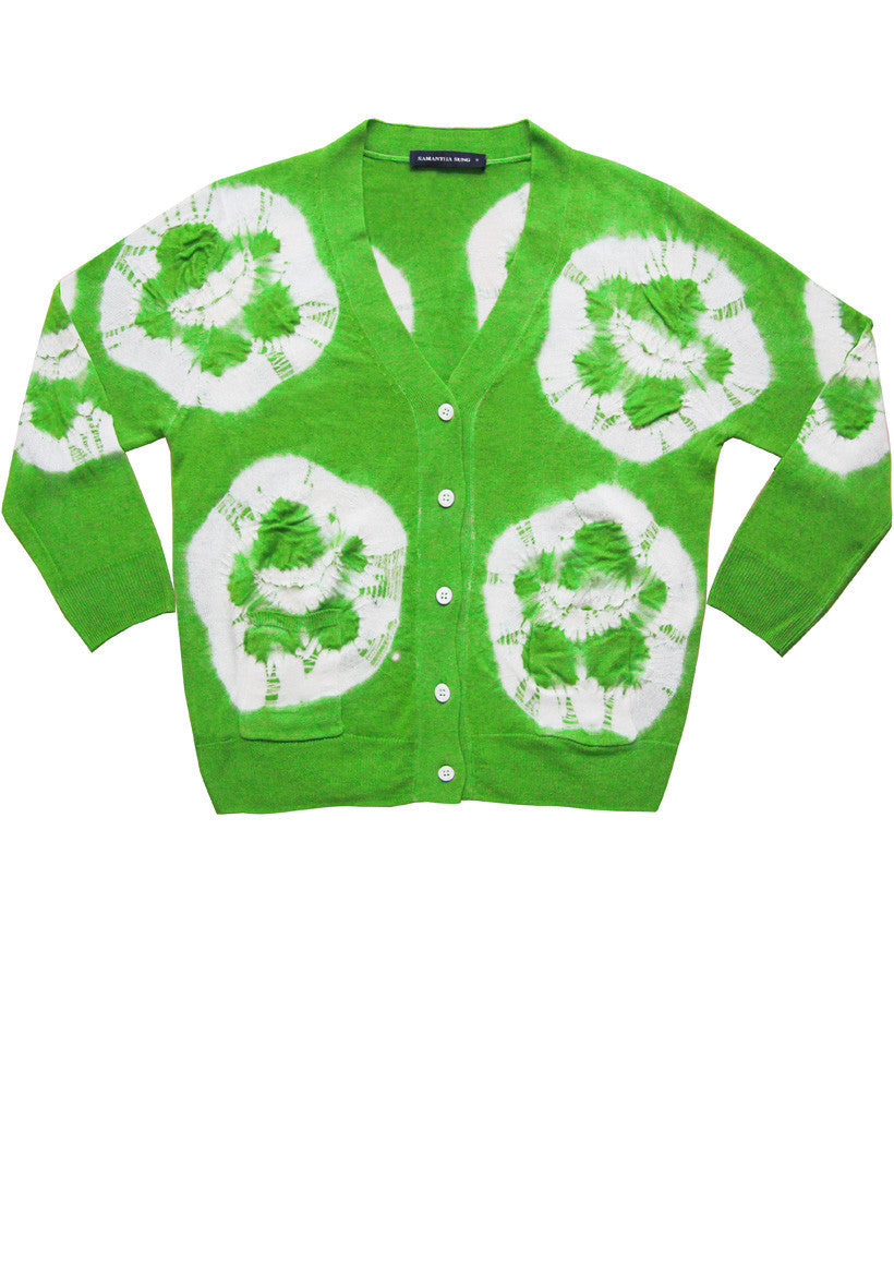 Short | Double Flower Shibori | Grass Green | Front-1 | Cardigan by Samantha Sung