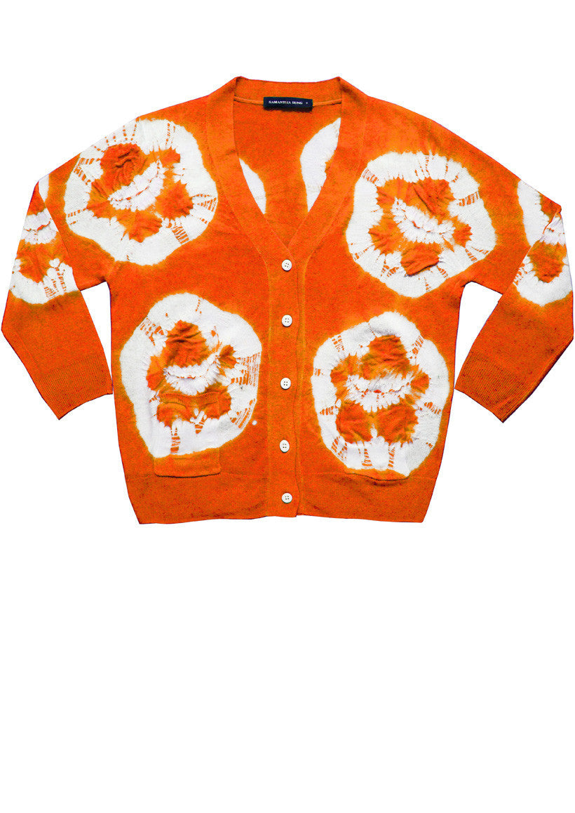Short | Double Flower Shibori | Orange | Front-1 | Cardigan by Samantha Sung