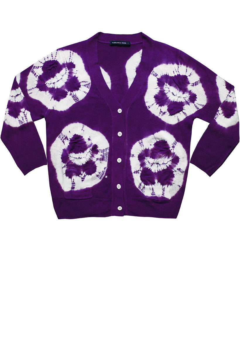 Short | Double Flower Shibori | Orchid | Front-1 | Cardigan by Samantha Sung