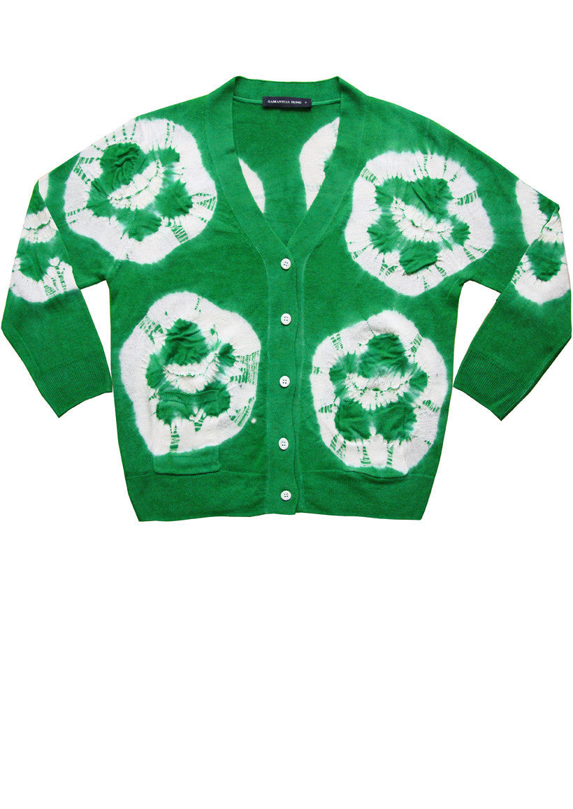 Short | Double Flower Shibori | Pine Green | Front-1 | Cardigan by Samantha Sung