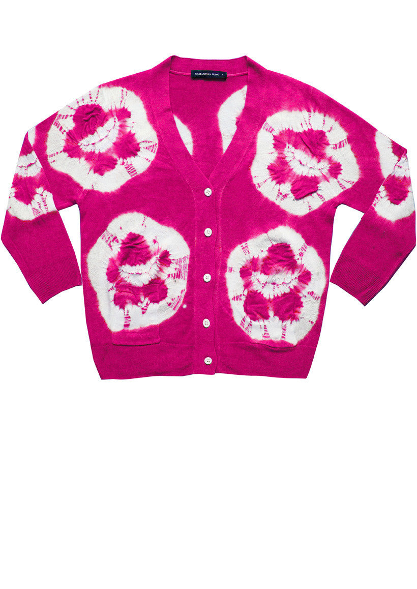 Short | Double Flower Shibori | Pink | Front-1 | Cardigan by Samantha Sung