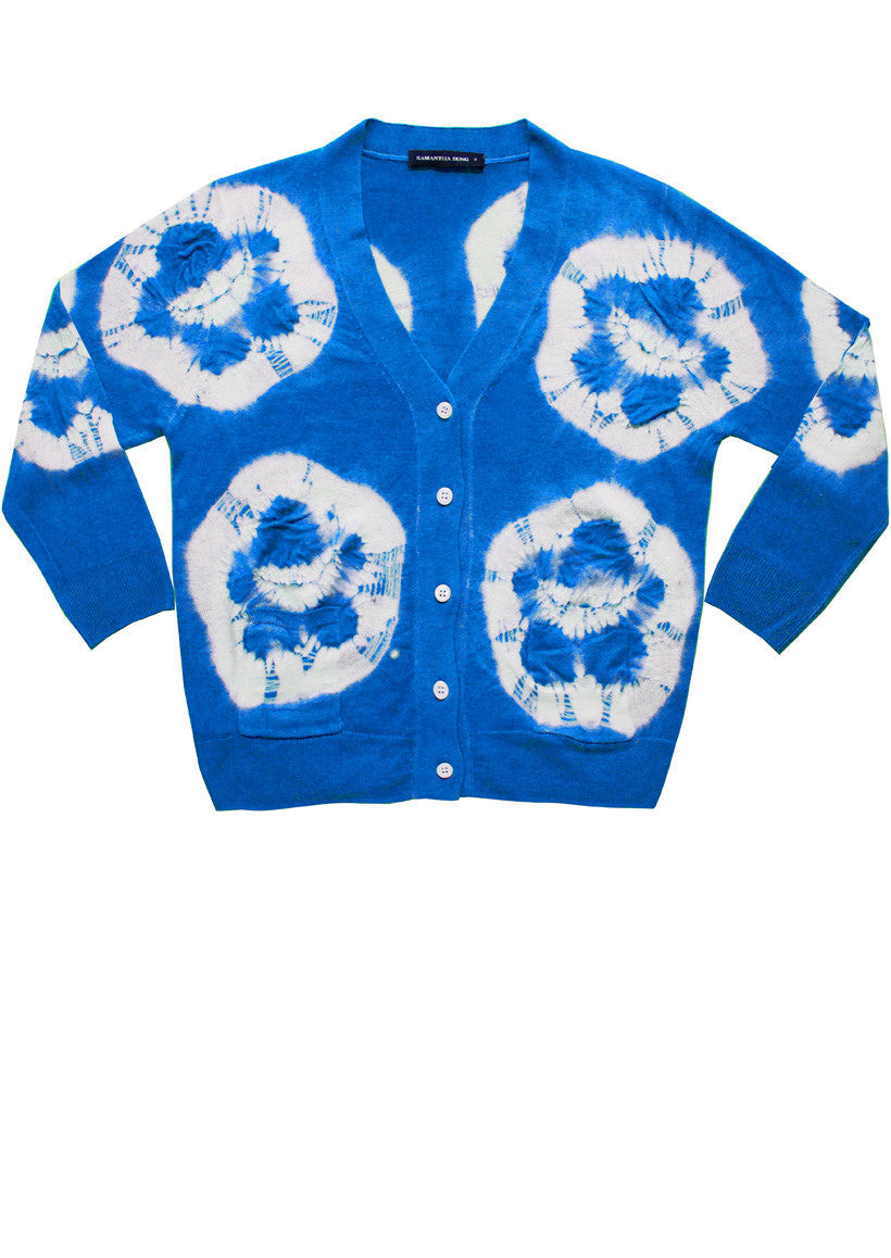 Short | Double Flower Shibori | Sea Blue | Front-1 | Cardigan by Samantha Sung