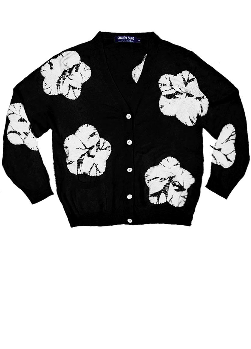 Short | Flower Shibori | Black | Front-1 | Cardigan by Samantha Sung