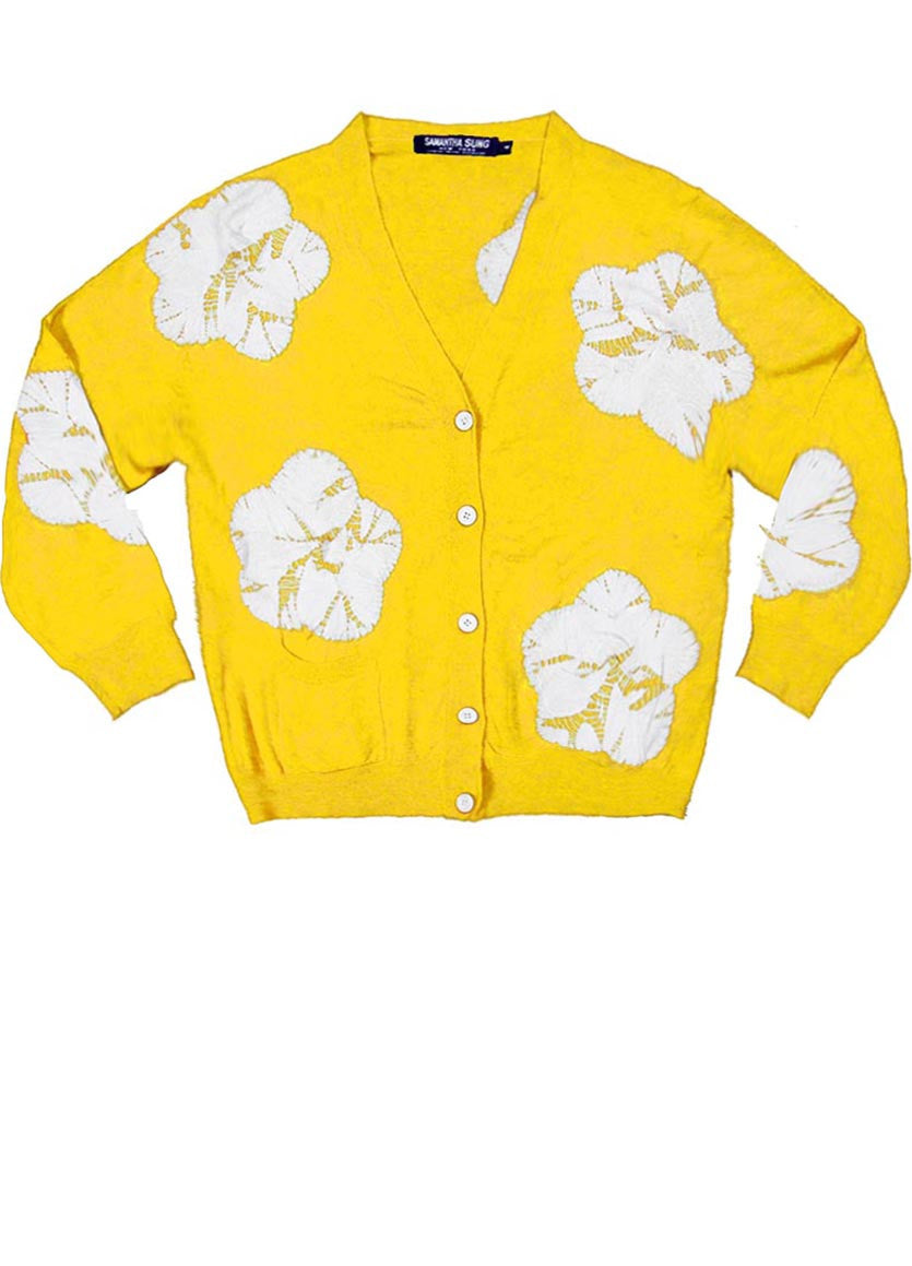 Short | Flower Shibori | Chrome Yellow | Front-1 | Cardigan by Samantha Sung