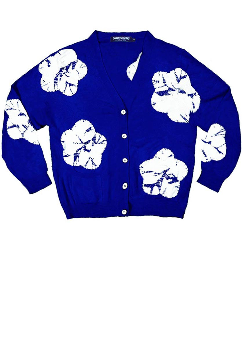Short | Flower Shibori | Cobalt Blue | Front-1 | Cardigan by Samantha Sung