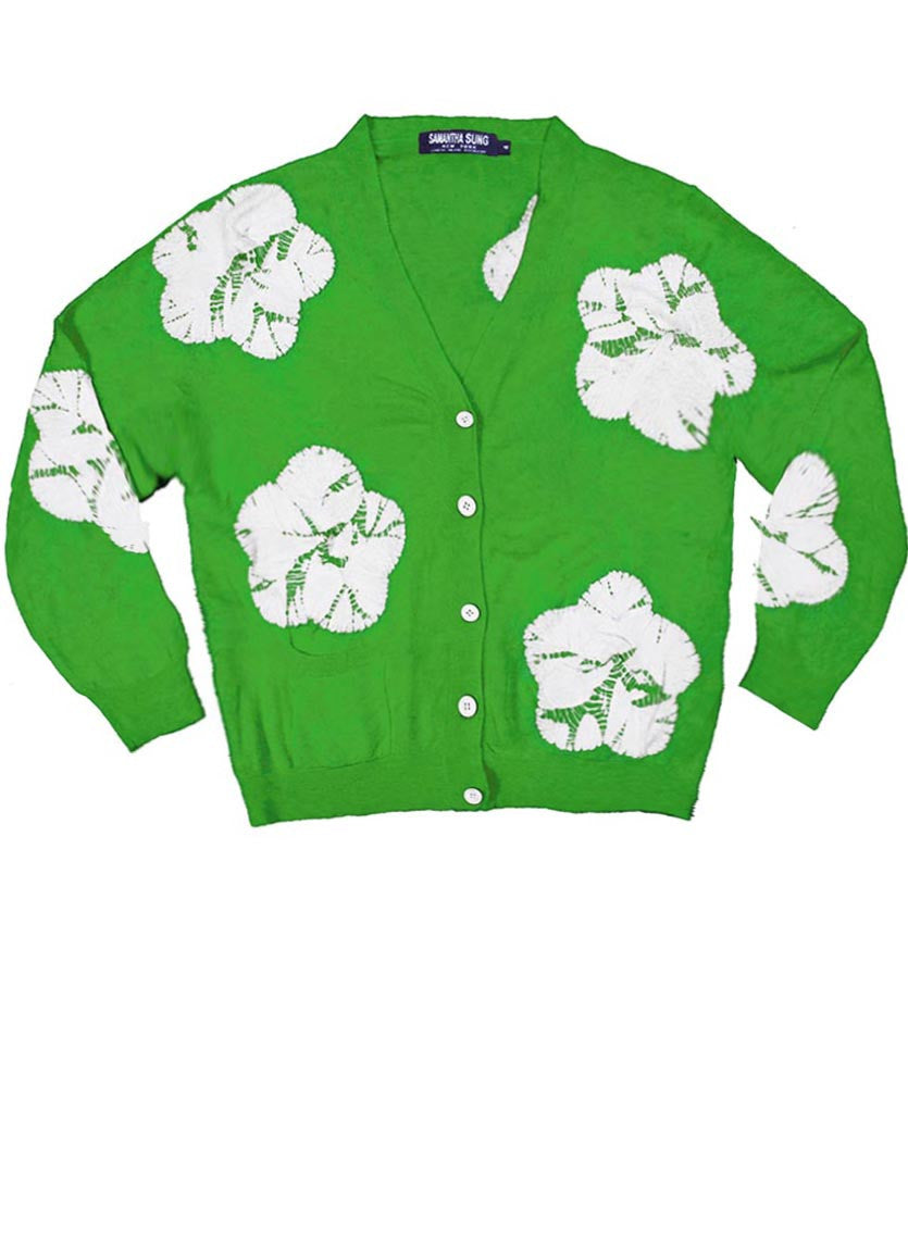Short | Flower Shibori | Grass Green | Front-1 | Cardigan by Samantha Sung