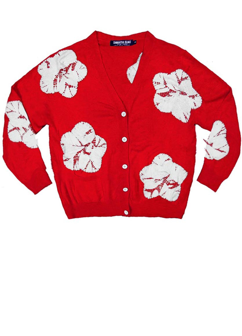 Short | Flower Shibori | Red | Front-1 | Cardigan by Samantha Sung