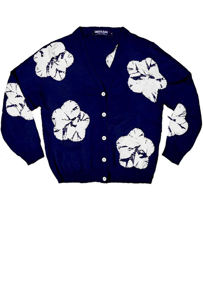 Short | Flower Shibori | Indigo | Front-1 | Cardigan by Samantha Sung