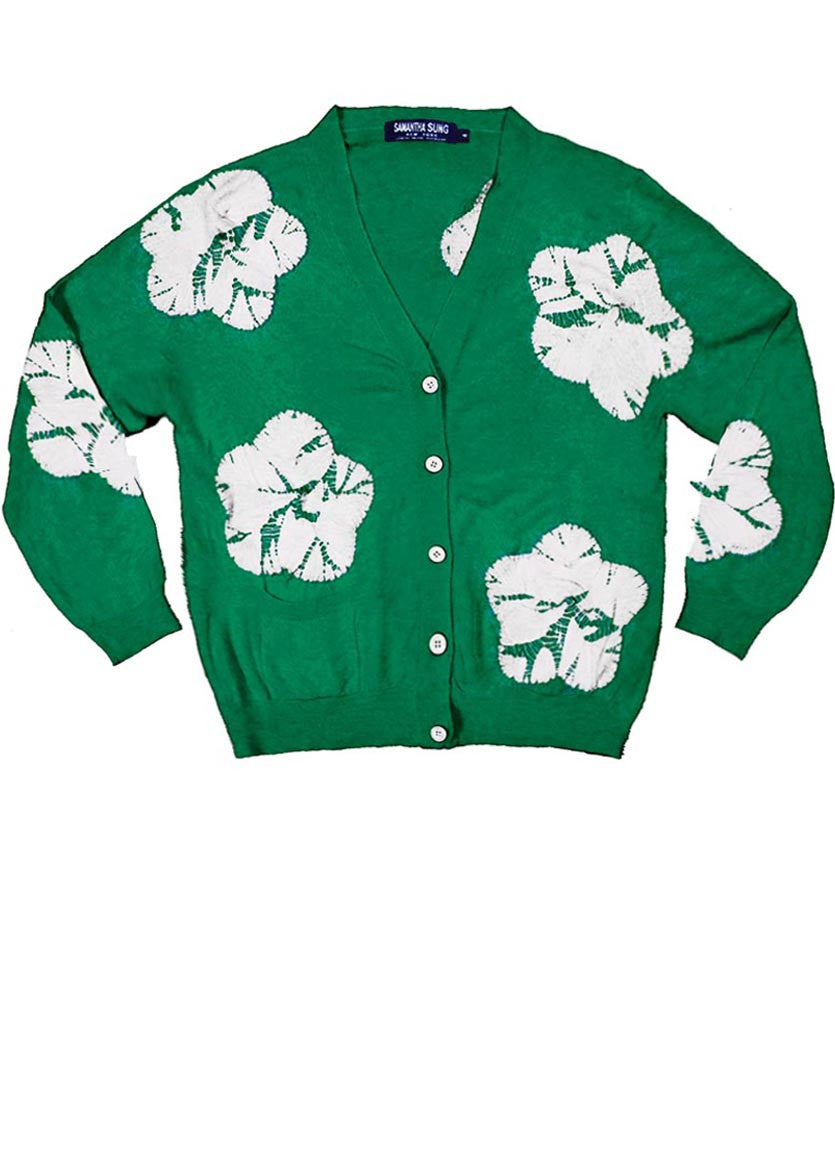 Short | Flower Shibori | Pine Green | Front-1 | Cardigan by Samantha Sung