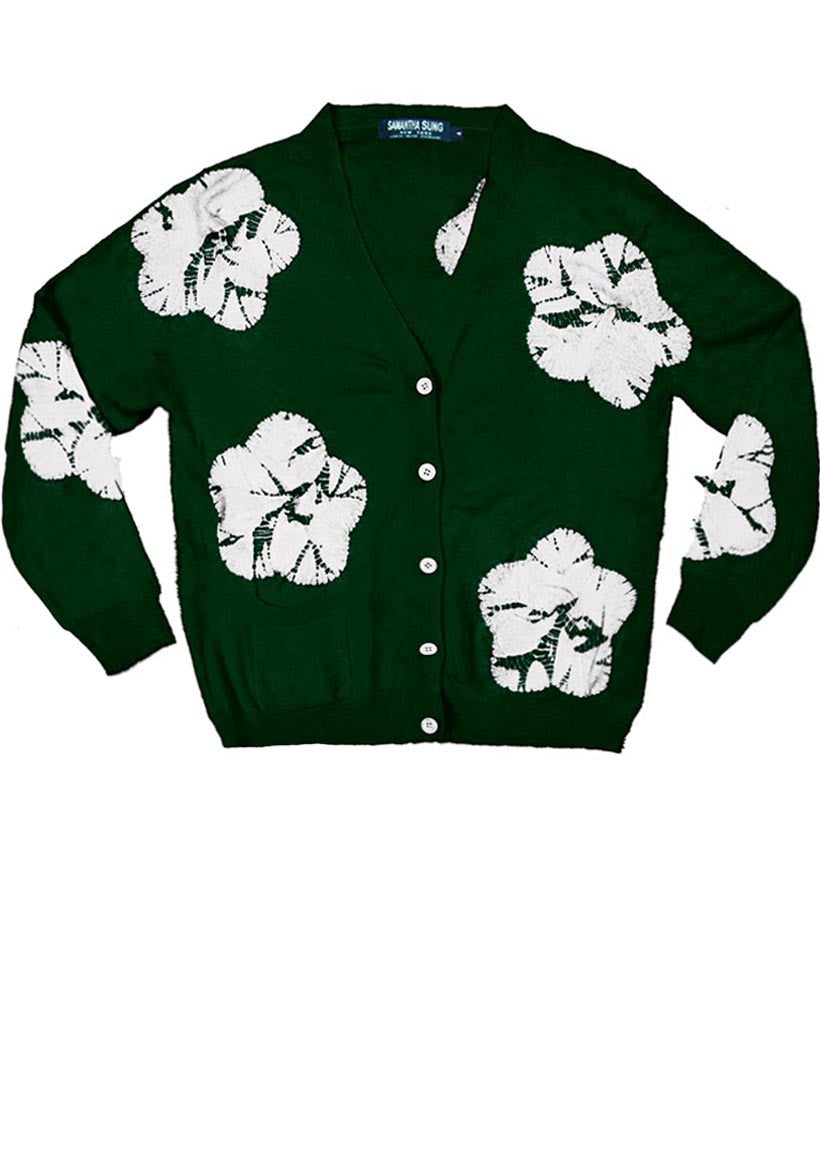 Short | Flower Shibori | Jade | Front-1 | Cardigan by Samantha Sung