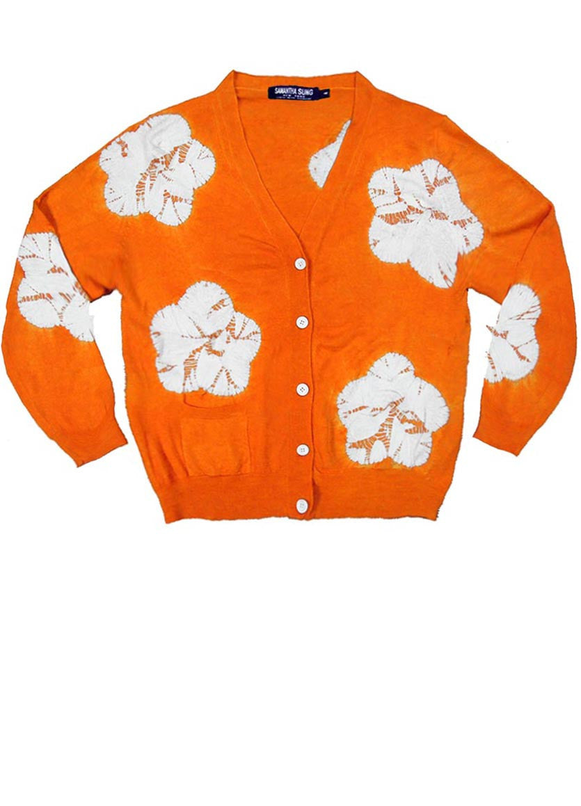 Short | Flower Shibori | Orange | Front-1 | Cardigan by Samantha Sung