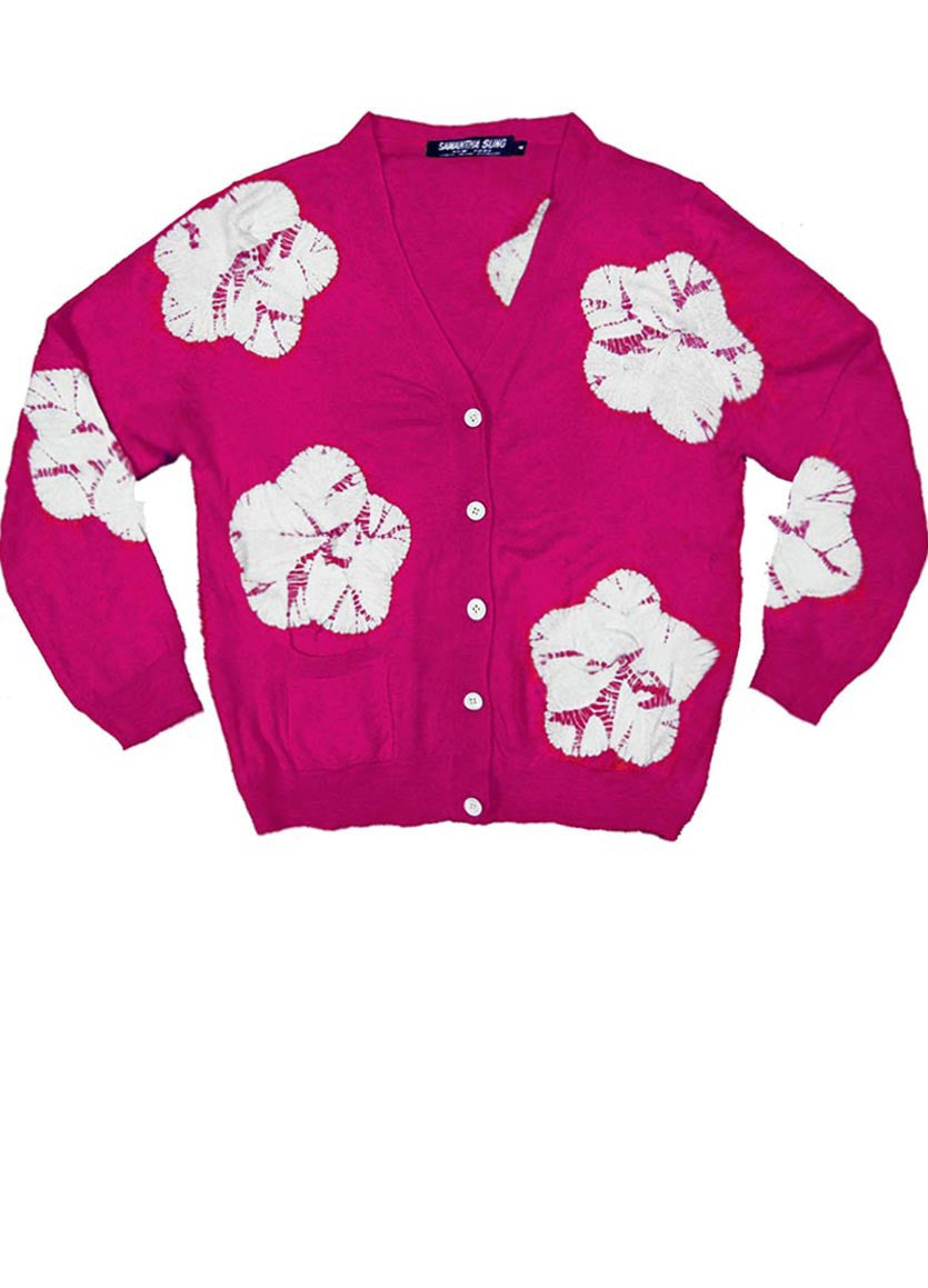 Short | Flower Shibori | Pink | Front-1 | Cardigan by Samantha Sung