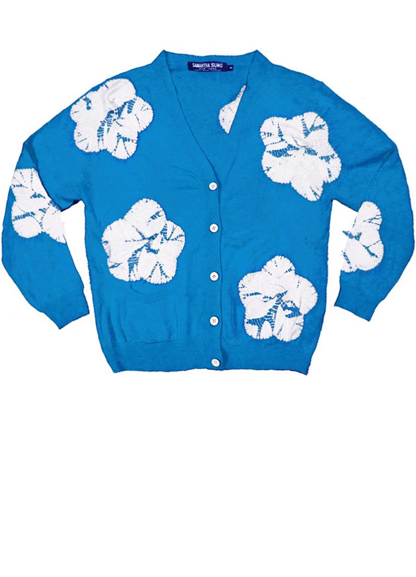 Short | Flower Shibori | Sky Blue | Front-1 | Cardigan by Samantha Sung