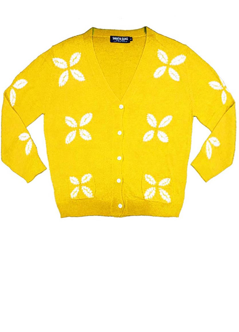 Short | Four Leaves Shibori | Chrome Yellow | Front-1 | Cardigan by Samantha Sung