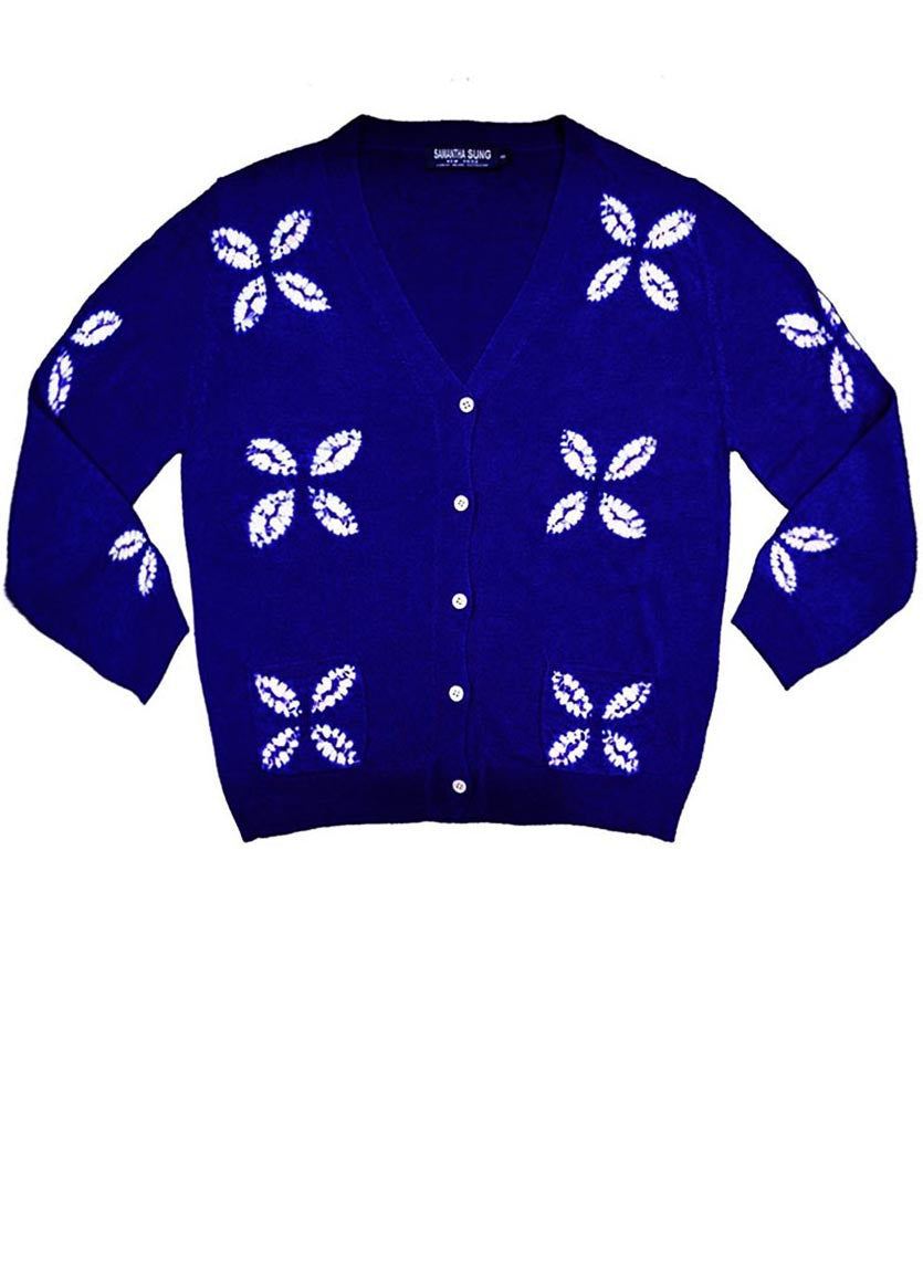 Short | Four Leaves Shibori | Cobalt Blue | Front-1 | Cardigan by Samantha Sung