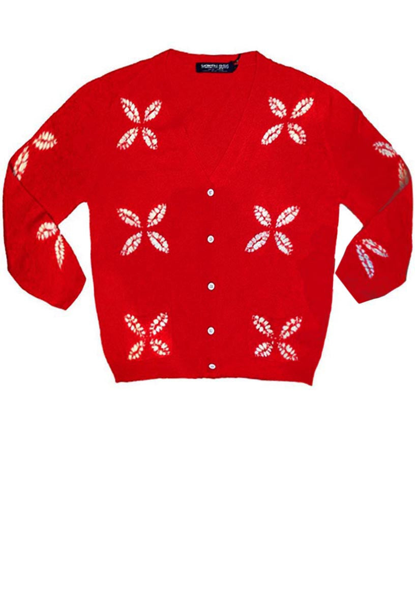 Short | Four Leaves Shibori | Indian Red | Front-1 | Cardigan by Samantha Sung