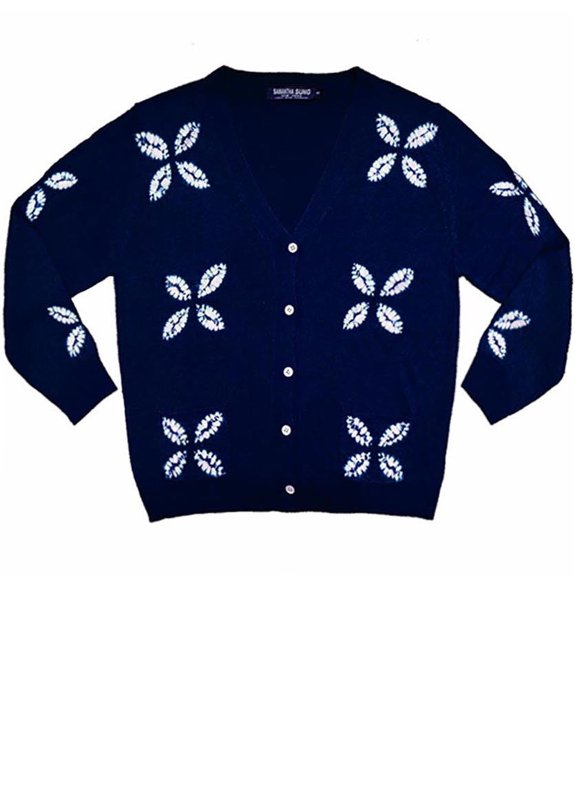 Short | Four Leaves Shibori | Indigo | Front-1 | Cardigan by Samantha Sung