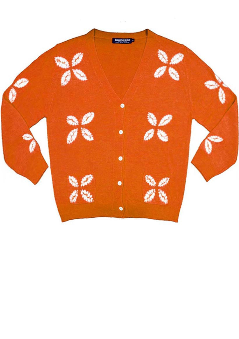 Short | Four Leaves Shibori | Orange | Front-1 | Cardigan by Samantha Sung