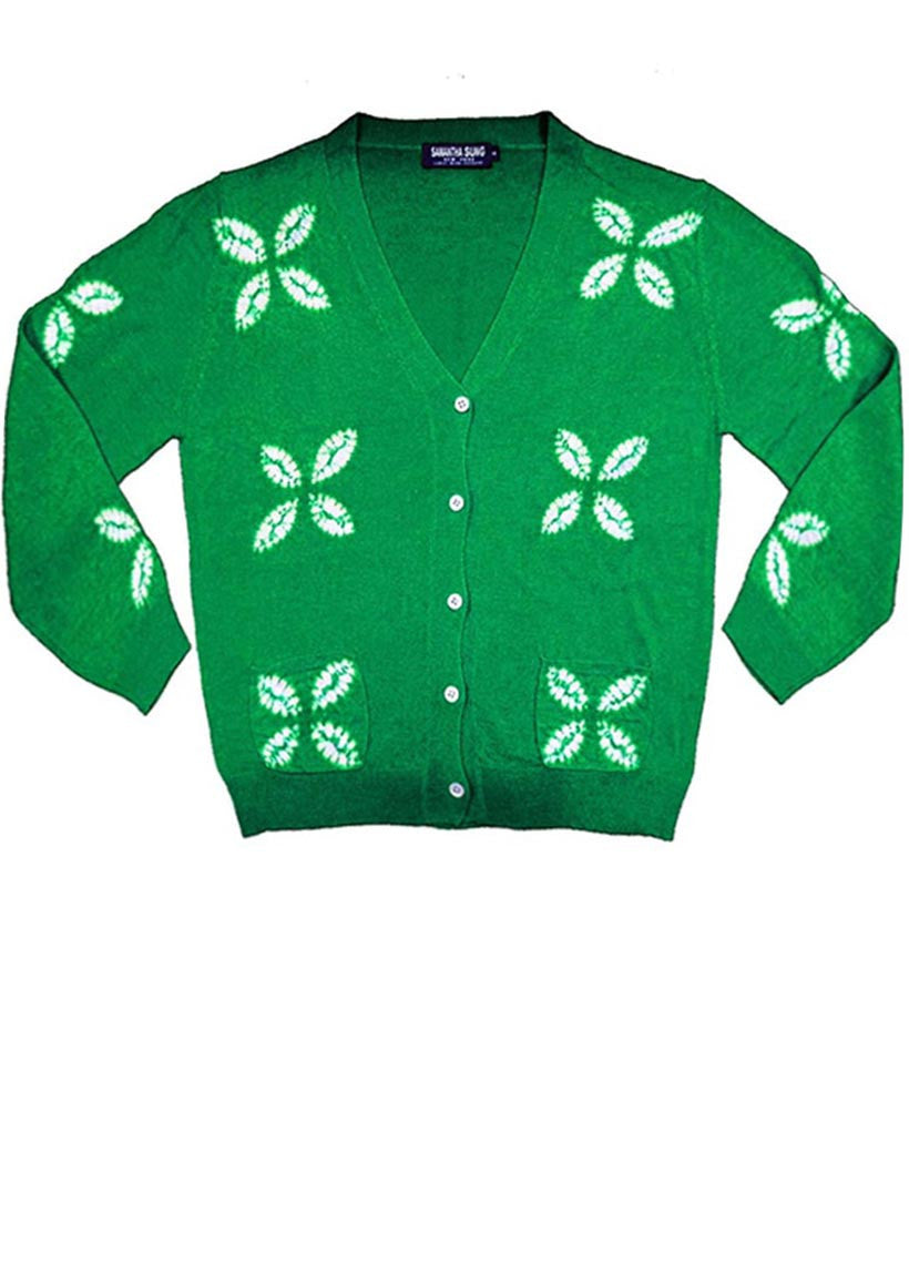 Short | Four Leaves Shibori | Pine Green | Front-1 | Cardigan by Samantha Sung
