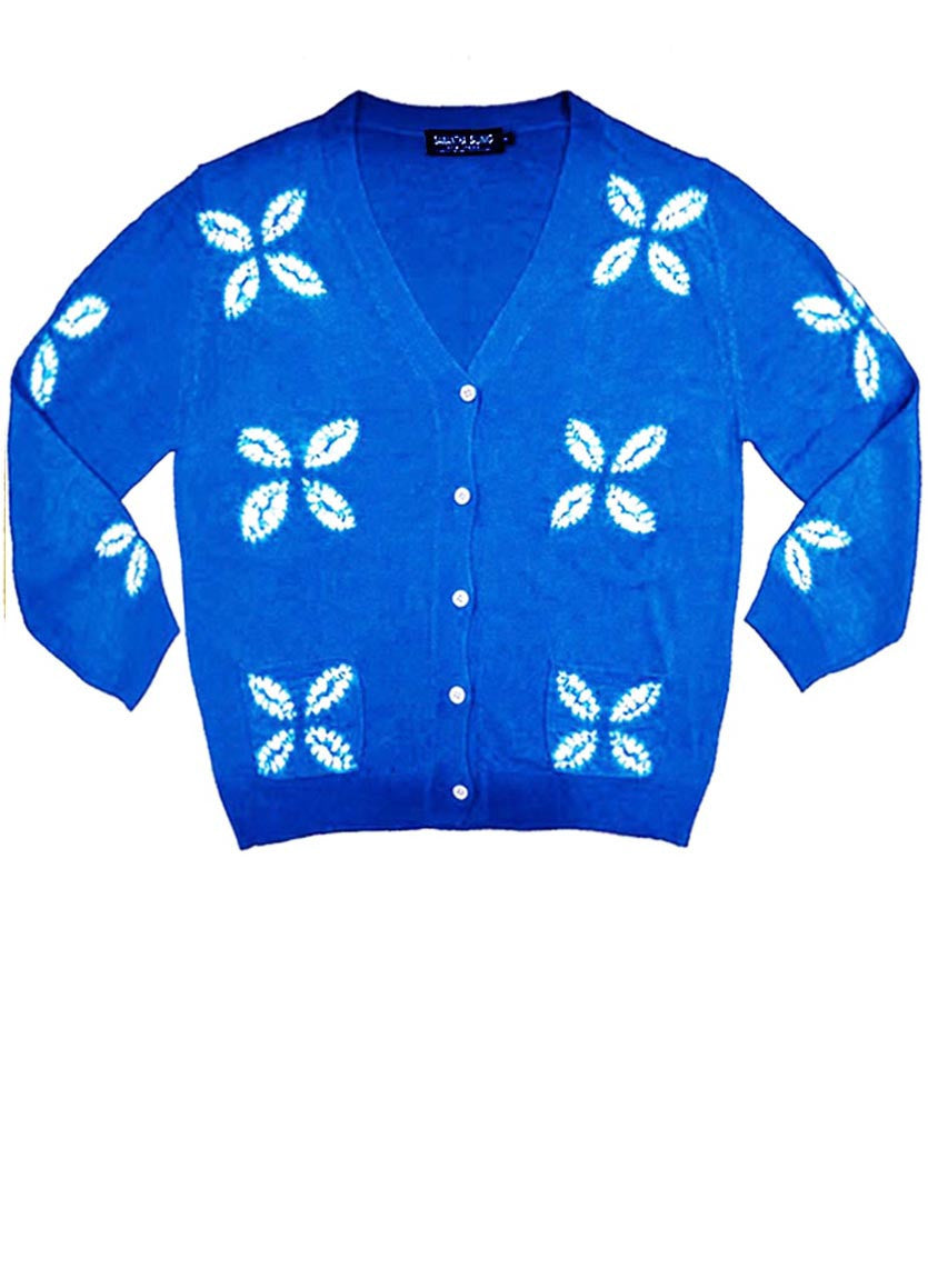 Short | Four Leaves Shibori | Sea Blue | Front-1 | Cardigan by Samantha Sung