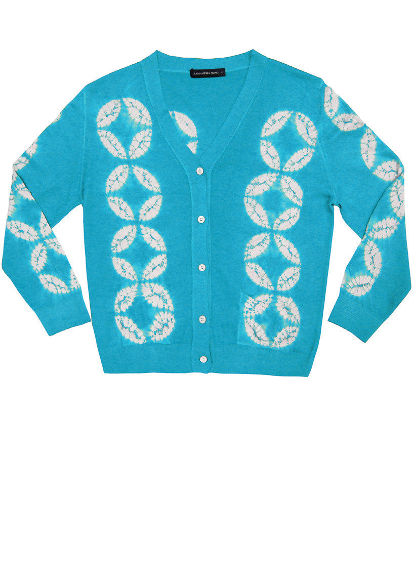 Short | Half Moon Shibori | Aqua | Front-1 | Cardigan by Samantha Sung