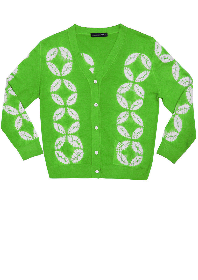 Short | Half Moon Shibori | Grass Green | Front-1 | Cardigan by Samantha Sung