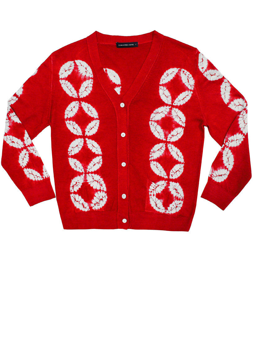 Short | Half Moon Shibori | Indian Red | Front-1 | Cardigan by Samantha Sung