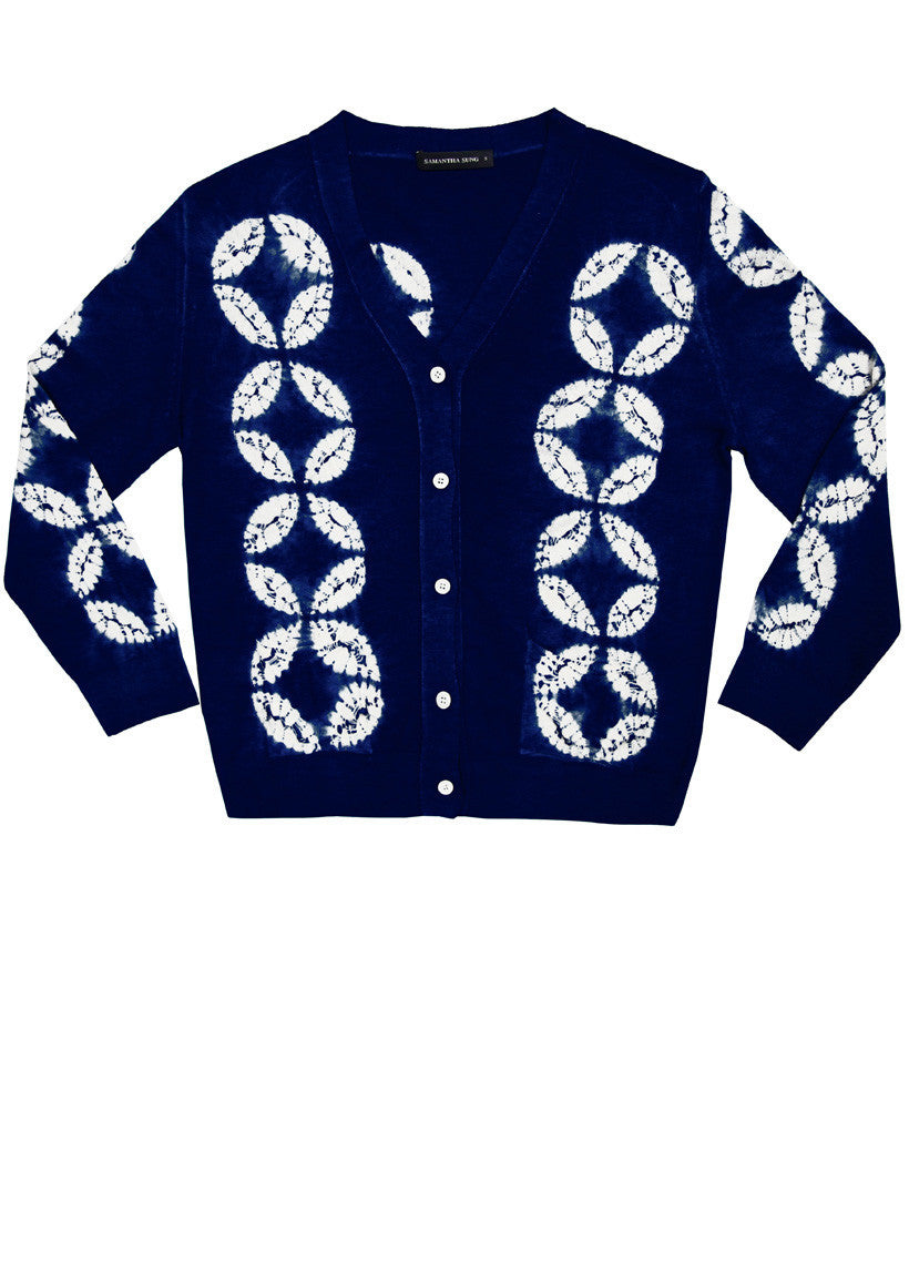 Short | Half Moon Shibori | Indigo | Front-1 | Cardigan by Samantha Sung