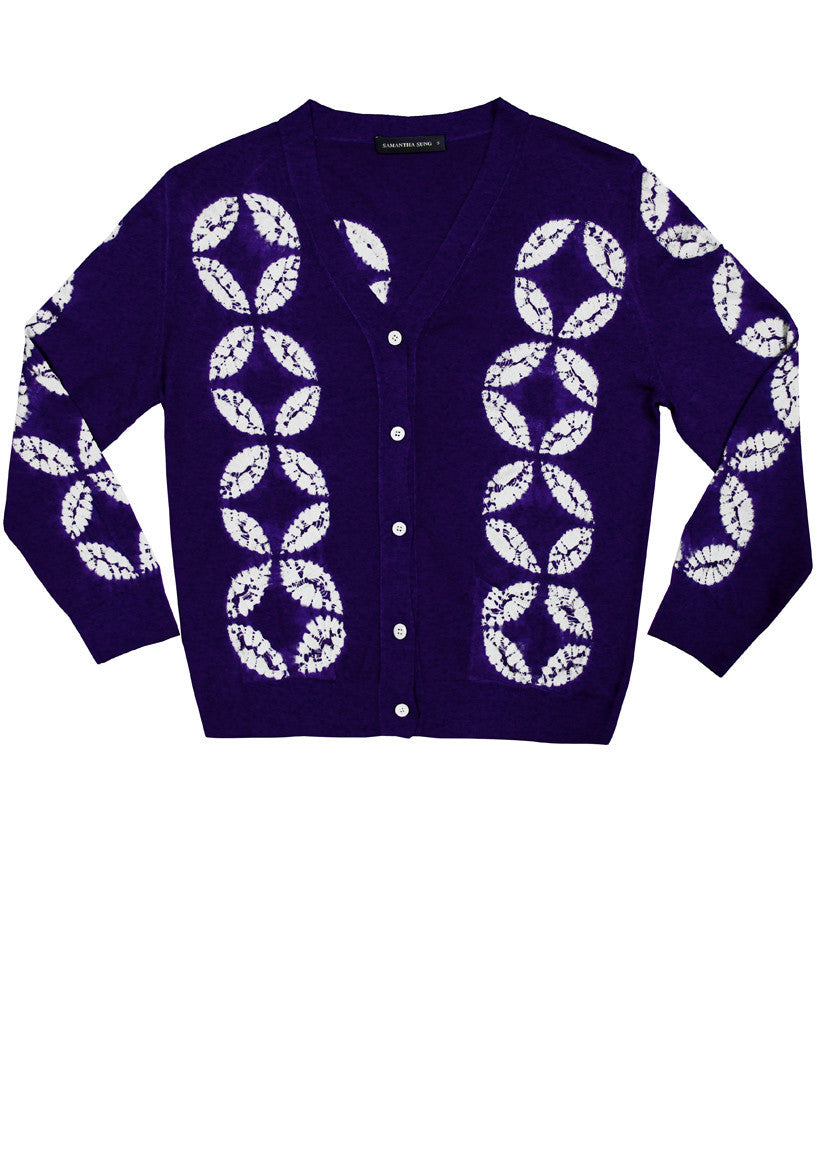 Short | Half Moon Shibori | Eggplant | Front-1 | Cardigan by Samantha Sung