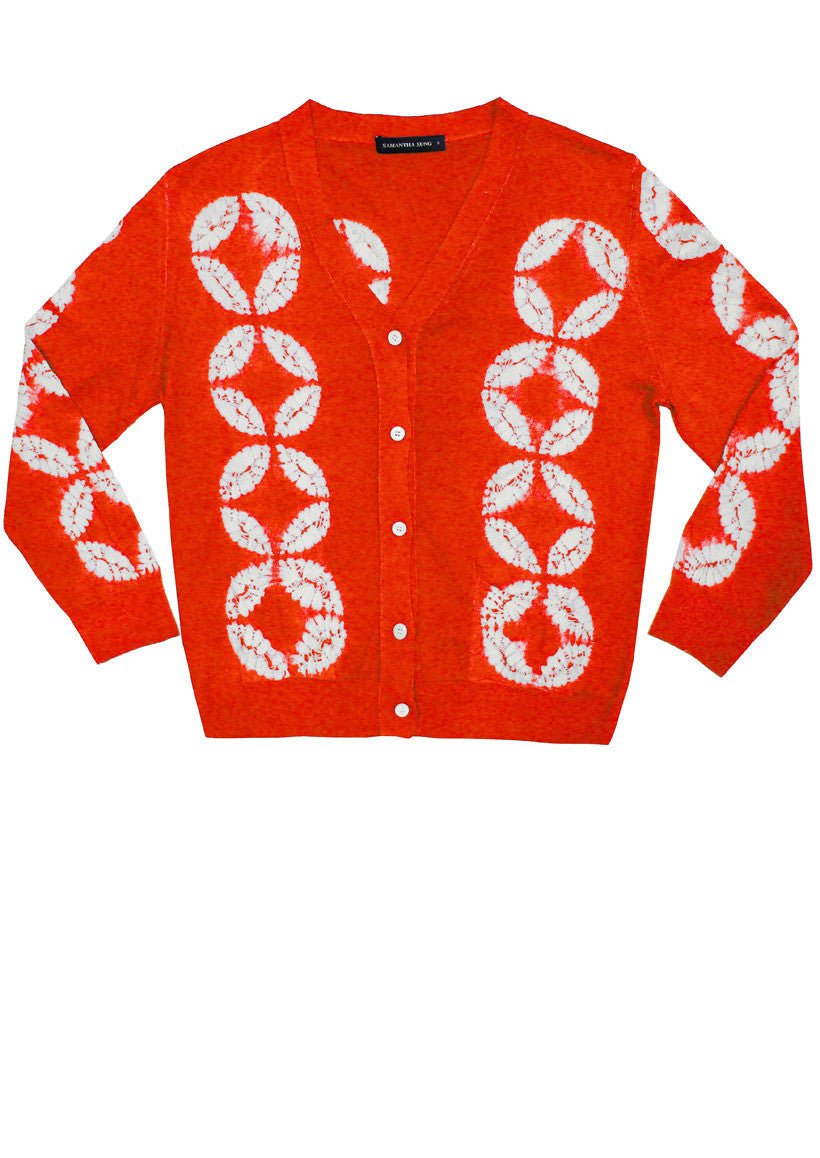 Short | Half Moon Shibori | Scarlet Red | Front-1 | Cardigan by Samantha Sung