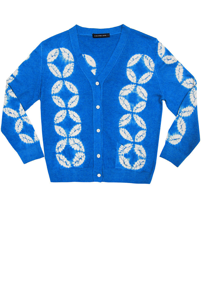 Short | Half Moon Shibori | Sea Blue | Front-1 | Cardigan by Samantha Sung