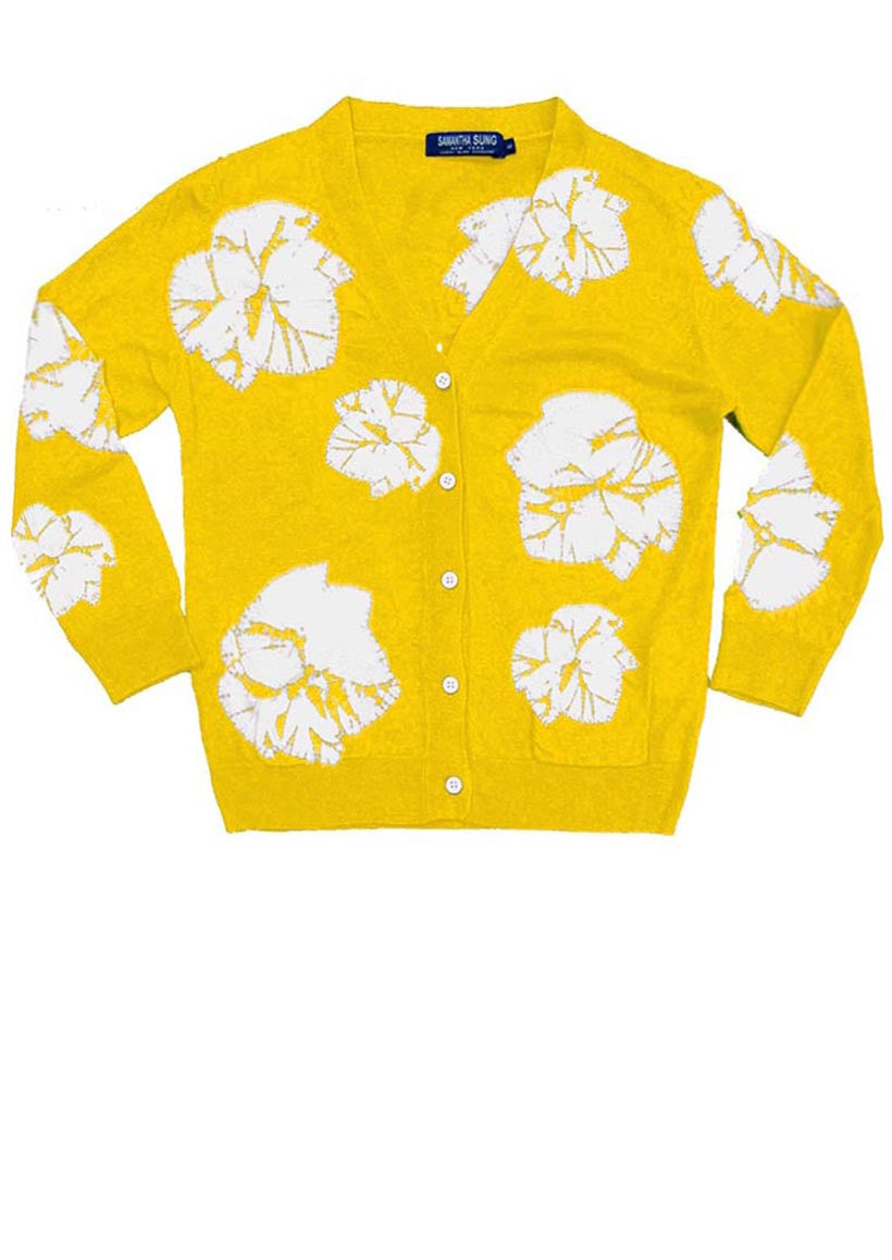 Short | Leaf Shibori | Chrome Yellow | Front-1 | Cardigan by Samantha Sung