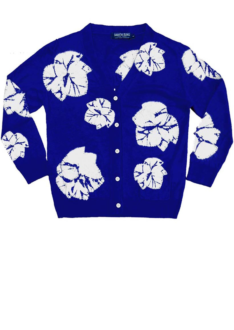 Short | Leaf Shibori | Cobalt Blue | Front-1 | Cardigan by Samantha Sung