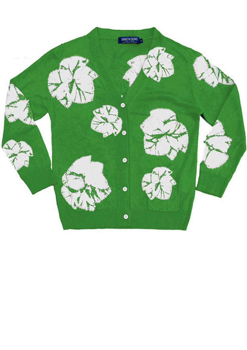 Short | Leaf Shibori | Grass Green | Front-1 | Cardigan by Samantha Sung