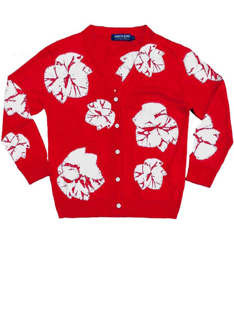 Short | Leaf Shibori | Indian Red | Front-1 | Cardigan by Samantha Sung