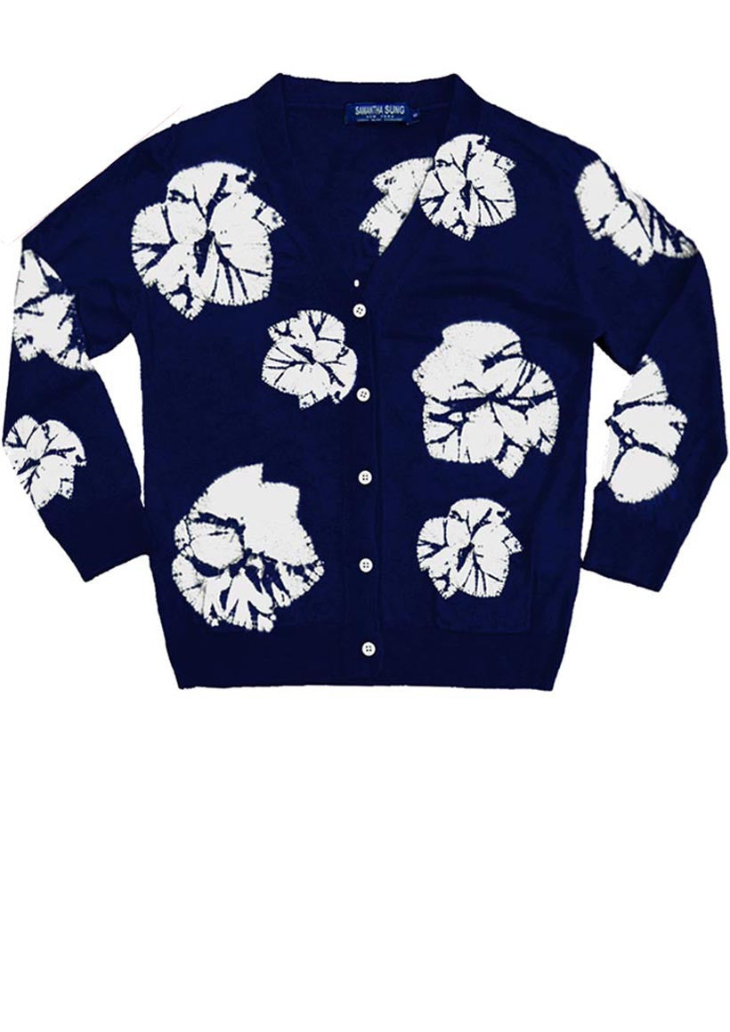 Short | Leaf Shibori | Indigo | Front-1 | Cardigan by Samantha Sung