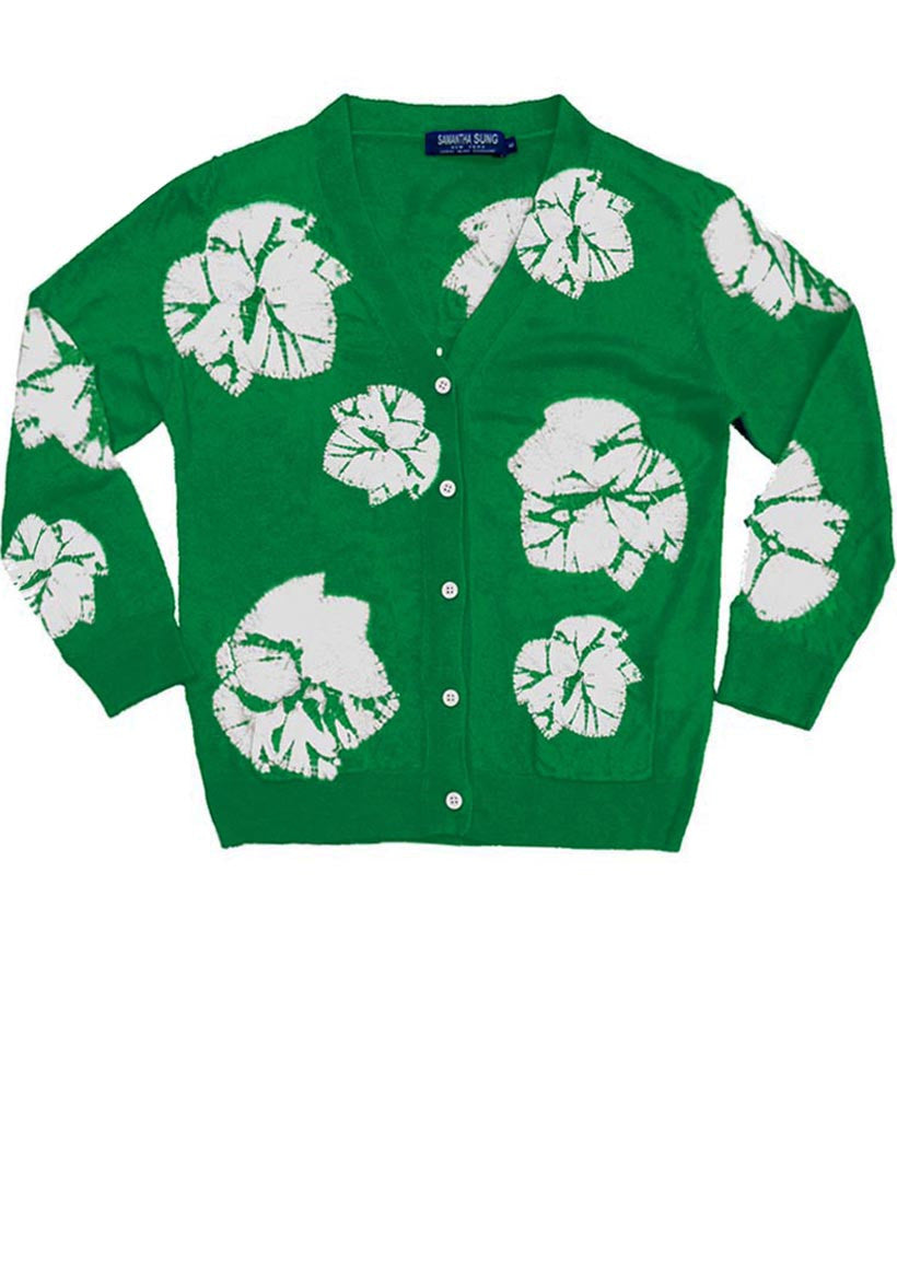 Short | Leaf Shibori | Pine Green | Front-1 | Cardigan by Samantha Sung