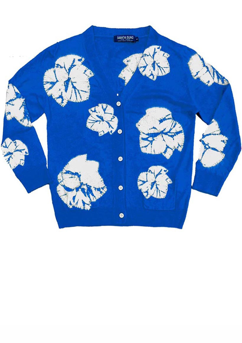 Short | Leaf Shibori | Sea Blue | Front-1 | Cardigan by Samantha Sung