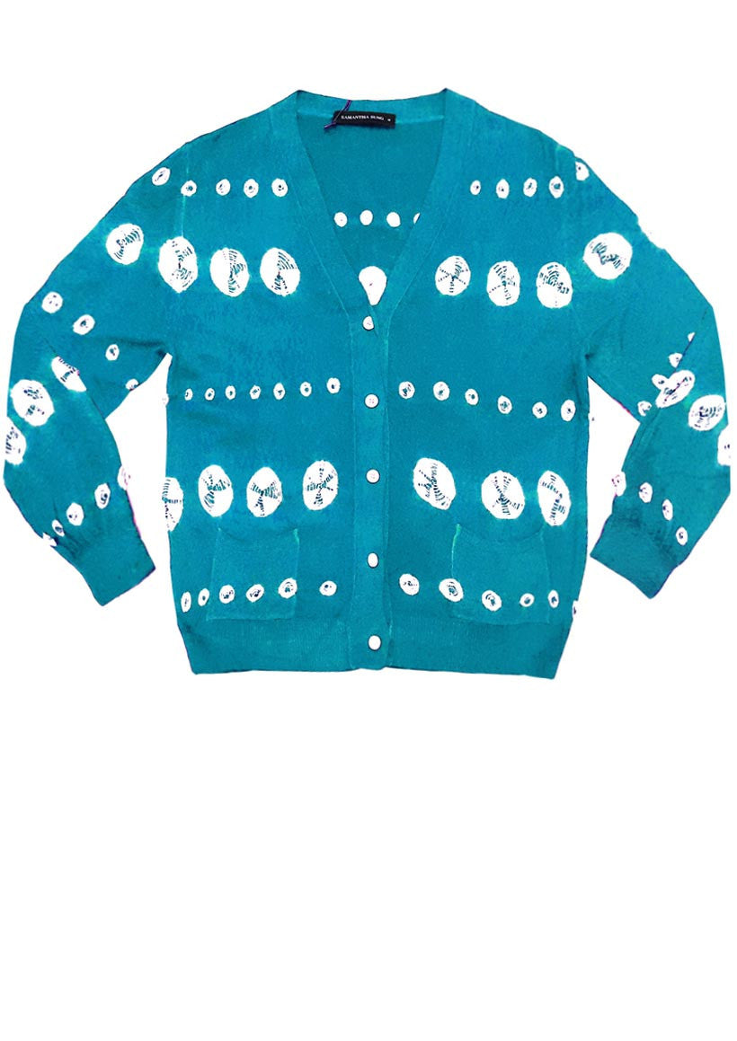 Short | Miura Shibori | Aqua | Front-1 | Cardigan by Samantha Sung