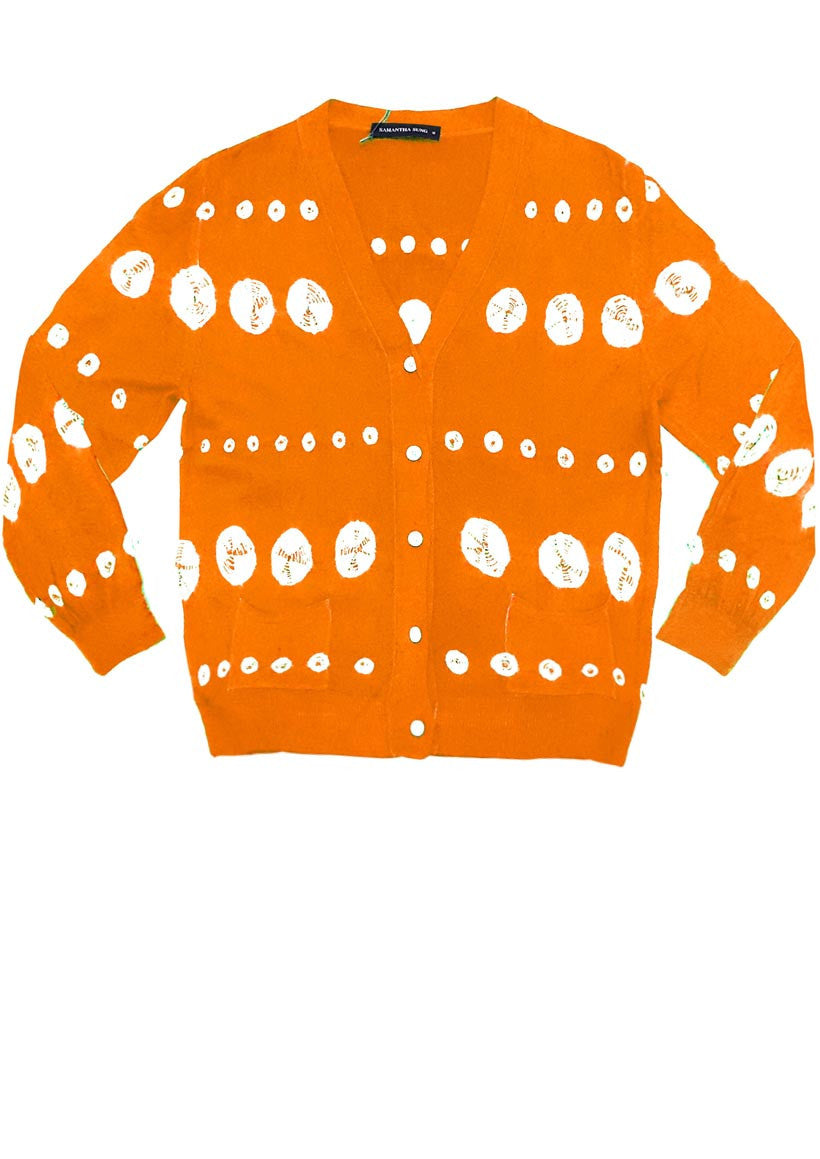 Short | Miura Shibori | Orange | Front-1 | Cardigan by Samantha Sung
