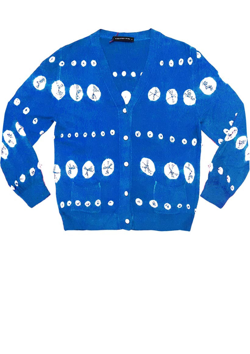 Short | Miura Shibori | Sea Blue | Front-1 | Cardigan by Samantha Sung