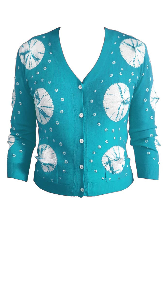 Short | Nana Shibori | Aqua | Front-1 | Cardigan by Samantha Sung