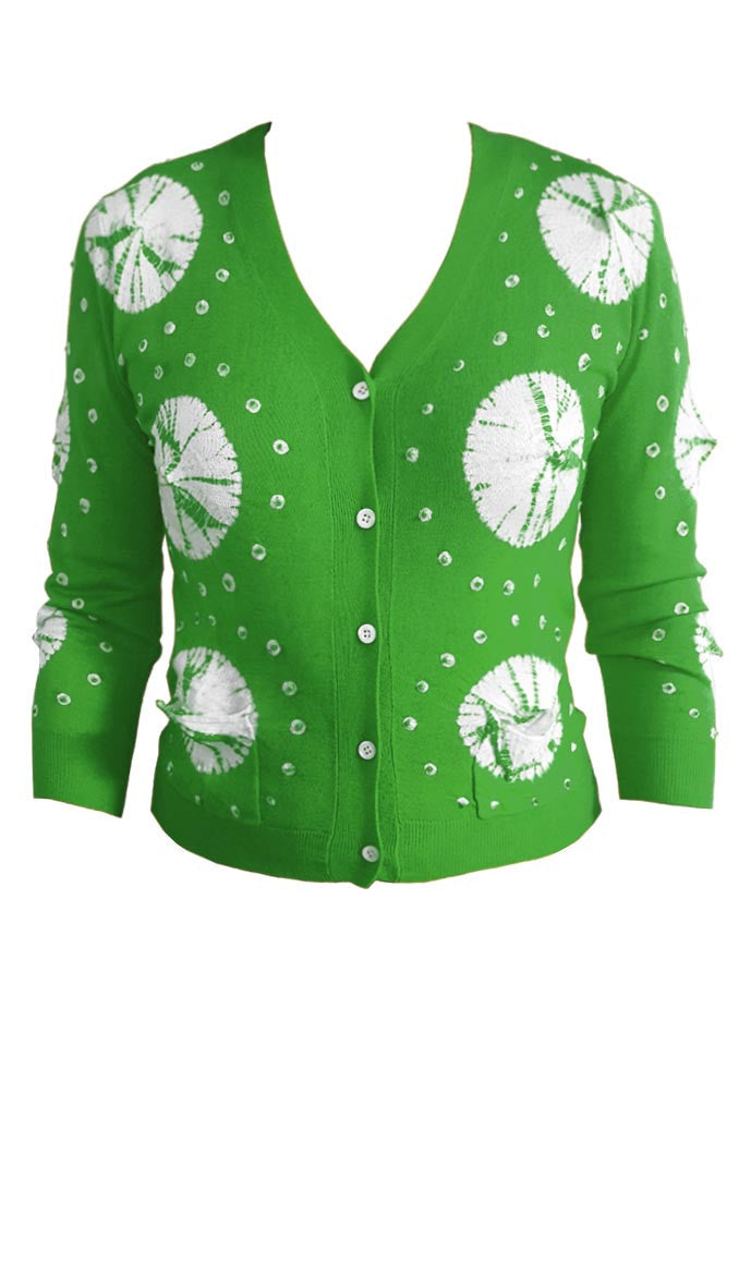 Short | Nana Shibori | Grass Green | Front-1 | Cardigan by Samantha Sung