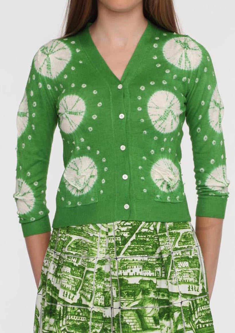 Short | Nana Shibori | Grass Green | Front | Cardigan by Samantha Sung
