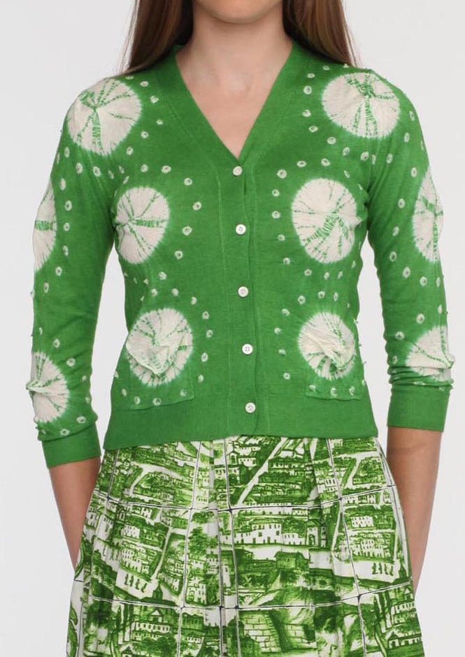 Short | Nana Shibori | Grass Green | Front-1 | Cardigan by Samantha Sung