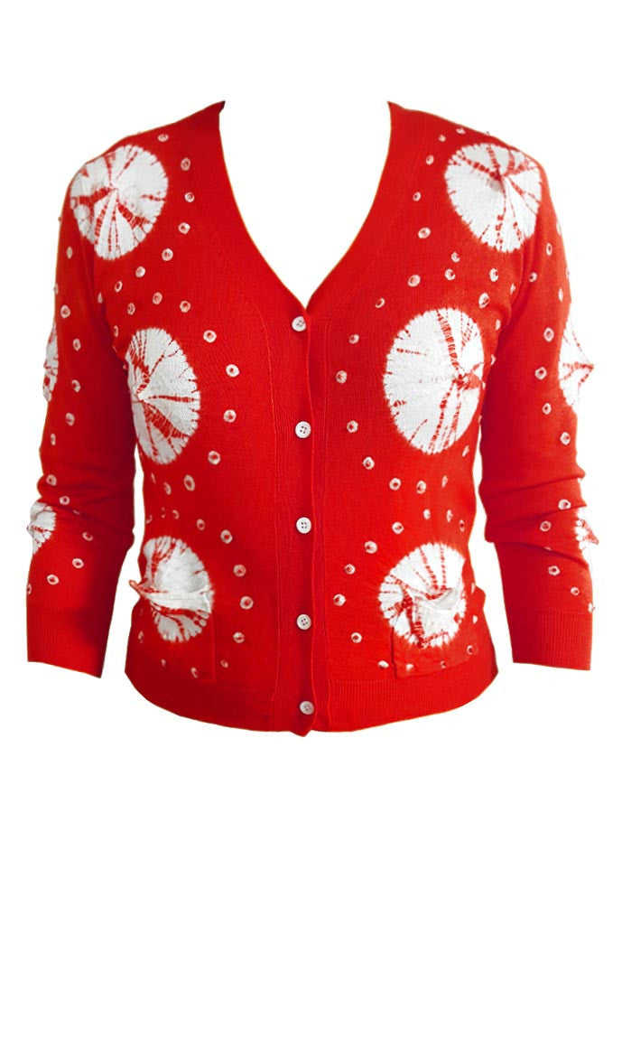 Short | Nana Shibori | Indian Red | Front-1 | Cardigan by Samantha Sung