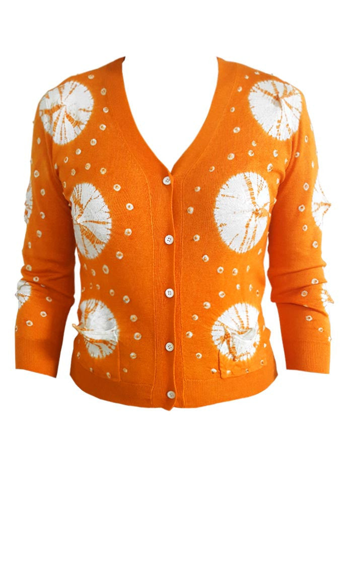 Short | Nana Shibori | Orange | Front-1 | Cardigan by Samantha Sung