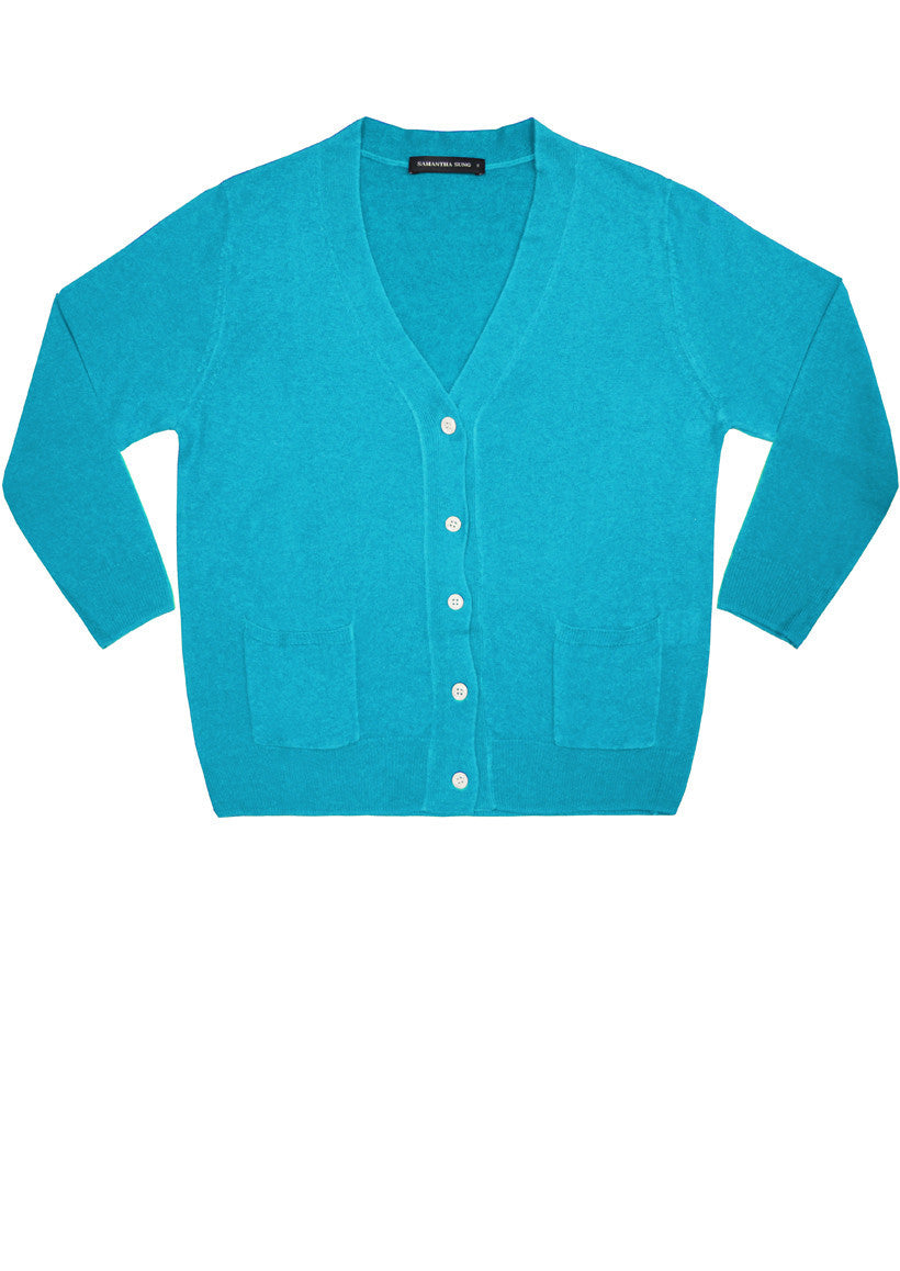 Short | Solid | Aqua | Front-1 | Cardigan by Samantha Sung